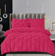 Lenjerie de Pat 2 Persoane, Bumbac Finet Uni cu Pliuri, 6 Piese - Fucsia