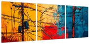 Tablou - Linii electrice abstracte (cu ceas) (90x30 cm)