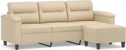 vidaXL Canapea cu 3 locuri și taburet, crem, 180 cm, microfibră