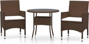 vidaXL Set mobilier bistro, 3 piese, maro, poliratan/sticlă securizată