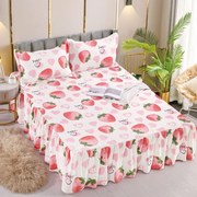 Set Cearceaf de Pat cu Volanase si 2 Fete de Perne, Bumbac Tip Finet, Pat 2 Persoane, Alb Roz, Straw