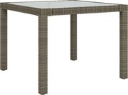 vidaXL Masă grădină, gri, 90x90x75 cm, sticlă securizată și poliratan
