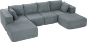 HOMCOM Canapea Modulară Secțională 294 cm, în Formă de U cu 2 Poufuri, Fără Asamblare, Gri Închis, pentru Sufragerie și Dormitor. | Aosom Romania