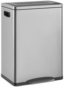 HOMCOM Recipient de gunoi, coș de gunoi cu capac și pedală, oțel inoxidabil, 2x 20 litri, argintiu | Aosom Romania