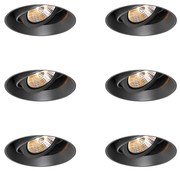 Set de 6 spoturi încastrate moderne negre GU10 AR70 rotunde fără ramă - Oneon