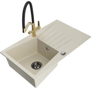 Mexen Cesar chiuvetă de granit cu o cuvă și scurgător și baterie de bucătărie Duo, bej - 6514-69-671701-57-B