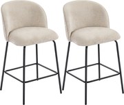 HOMCOM Set 2 Scaune de Bar din Chenille, 68 cm, cu Spătar și Suport pentru Picioare, Cadru din Oțel, Bej | Aosom Romania