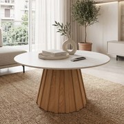 Masuta De Cafea Rotunda Fiora Piatra Sinterizata Aspect Marmura-MDF Nuanta Naturala D80x40 Cm