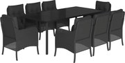 vidaXL Set mobilier de grădină cu perne, 9 piese, negru, poliratan