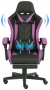 Scaun gaming, masaj în perna lombară, suport picioare, piele PU, Negru/Mov