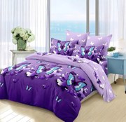 Lenjerie Pat Dublu, Bumbac Finet, 6 Piese, CU ELASTIC - Mov Cu Fluturi