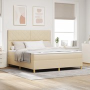 vidaXL Pat cu arcuri cu saltea cu headboard Crem 180 x 200 cm țesătură