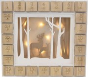 Calendar Crăciun din lemn cu LED și timer, motiv reni, 30x25