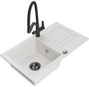Mexen Pablo chiuvetă din granit cu 1 compartiment și scurgător și baterie de bucătărie Duo, alb - 6510-20-671701-70-B