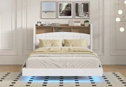 Pat C01 Tapitat Piele Ecologica 160x200cm, cu iluminare LED integrata, Alb