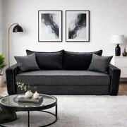 Canapea LARISA extensibila, 3 locuri, lada de depozitare, stofa negru, 220x95x85 Negru, Stofa