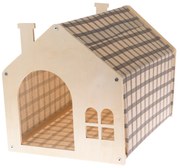 Casă pentru pisici din lemn cu țesătură bej, 51,5x 39,5 x 38 cm