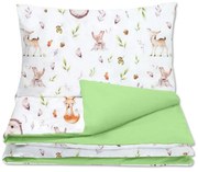 Set huse lenjerie pat bebelusi din bumbac Kidizi Forest Joy, contine husa plapuma 120x90 si husa perna 60x40