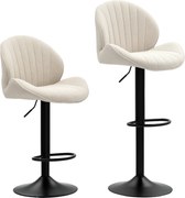 HOMCOM Set de 2 Scaune de Bar cu Suport pentru Picioare, din Țesătură cu Efect de Cinilie, 48x50x94-115 cm, Negru și Bej | Aosom Romania