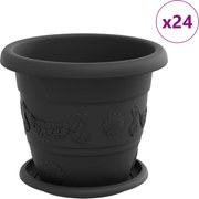 vidaXL Ghivece pentru plante 24 pcs Negru Ø 26 x 21.5 cm Plastic