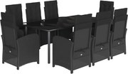vidaXL Set mobilier de grădină cu perne, 9 piese, negru, poliratan
