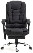 Scaun directorial cu Masaj și Încălzire, funcție șezlong, suport picioare, material textil, Negru