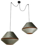Lampă suspendată neagră cu abajur dublu de catifea verde cu interior auriu cu 2 lumini - Cava Luxe