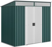 Outsunny Căsuță de Grădină pentru Unelte cu Bază, Ferestre, Încuietoare și Ușă Culisantă, 195x122x181,5/160 cm, Verde | Aosom Romania