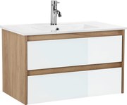 Welltime Set masca de chiuveta + lavoar Torun alb/stejar 81/46/50 cm