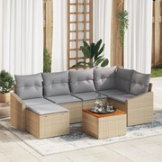 vidaXL Set de canapele pentru grădină cu pernă 7 pcs Bej Rattan poli