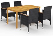 vidaXL Set masă pentru grădină, 5 piese, cu perne, negru
