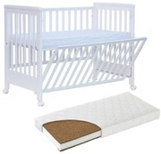 Patut co-sleeping 120x60 cu laterala culisanta total si roti Treppy Dreamy Plus, integral din lemn masiv fag, reglabil pe 5 nivele, include sistem de ancorare, certificat TUV, EN716-1, EN716-2, culoare alb + saltea cocos lux 9 cm