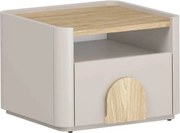 Noptieră Amilio cu sertar 50 cm - cașmir / stejar uleiat / mânere stejar deschis