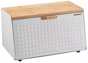 Cutie pentru paine Klausberg KB 7468, 35.5 cm, Otel, Bambus, Capac superior si frontal, Alb