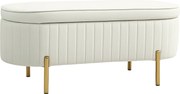 HOMCOM Bancă de Depozitare de Intrare Ovală 72L, Design Canelat cu Capac Rabatabil și Scaun Capitonat, Bancă de la Capătul Patului, Pouf, în Velur și cu Picioare din Lemn de Pin, 108x44x43.5 cm, Crem | Aosom Romania