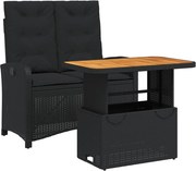 vidaXL Set mobilier de grădină cu perne, 2 piese, negru, poliratan