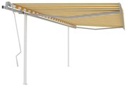 vidaXL Copertină retractabilă manual cu stâlpi, galben și alb, 4x3,5 m