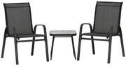 Outsunny Set Bistro de Exterior din 3 Piese, 2 Fotolii Stivuibile cu Țesătură Respirabilă și Măsuță de Cafea, 45x45,5x45,5 cm, Negru | Aosom Romania