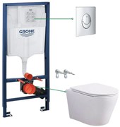 Set vas wc rimless alb cu capac soft close Oslo, rezervor incastrat si clapeta crom Skate Air Grohe