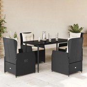 vidaXL Set mobilier de grădină cu perne, 5 piese, negru, poliratan
