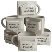 Set 6 cani cu buzunar pentru biscuit, 420 ml, Alb cu mesaj