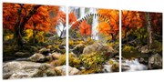 Tablou - Cascade în peisaj de toamnă, portocaliu (cu ceas) (90x30 cm)