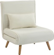 HOMCOM Fotoliu-șezlong convertibil 3 în 1 pat/fotoliu 1 loc, spătar 5 poziții, material textil cu pernă, crem | Aosom Romania