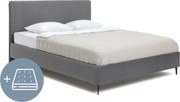 Pat dublu tapițat gri cu saltea/somieră 160x200 cm Noira Slim - Bonami Selection