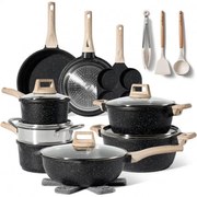 Set oale si tigai Just Perfecto JL-722, 21 piese, Finisaj marmura, Inductie, Oala cu aburi, Accesorii, Negru
