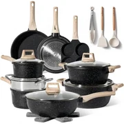 Set oale si tigai Just Perfecto JL-722, 21 piese, Finisaj marmura, Inductie, Oala cu aburi, Accesorii, Negru