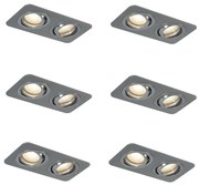 Set de 6 spoturi încastrate rotunjite, culoarea metalului de armă, GU10 50mm, reglabile, IP44, 2 lumini - Alberto