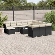 vidaXL Set mobilier de grădină cu perne, 13 piese, negru, poliratan