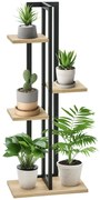 Outsunny Suport pentru Plante cu 4 Etaje din Lemn de Brad și Metal, 45x25x110 cm, Negru | Aosom Romania