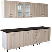 Bucatarie Zebra 260 cm din MDF Sonoma Mustata cu blat termoizolant negru